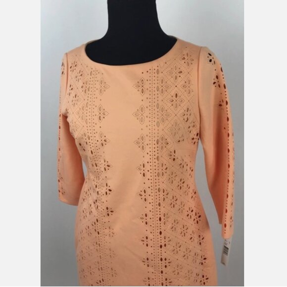 Antonio Melani Susannah Eyelet Sheath Tunic Midi Dress Pink Peach Dillards Sz 10 - Picture 2 of 12
